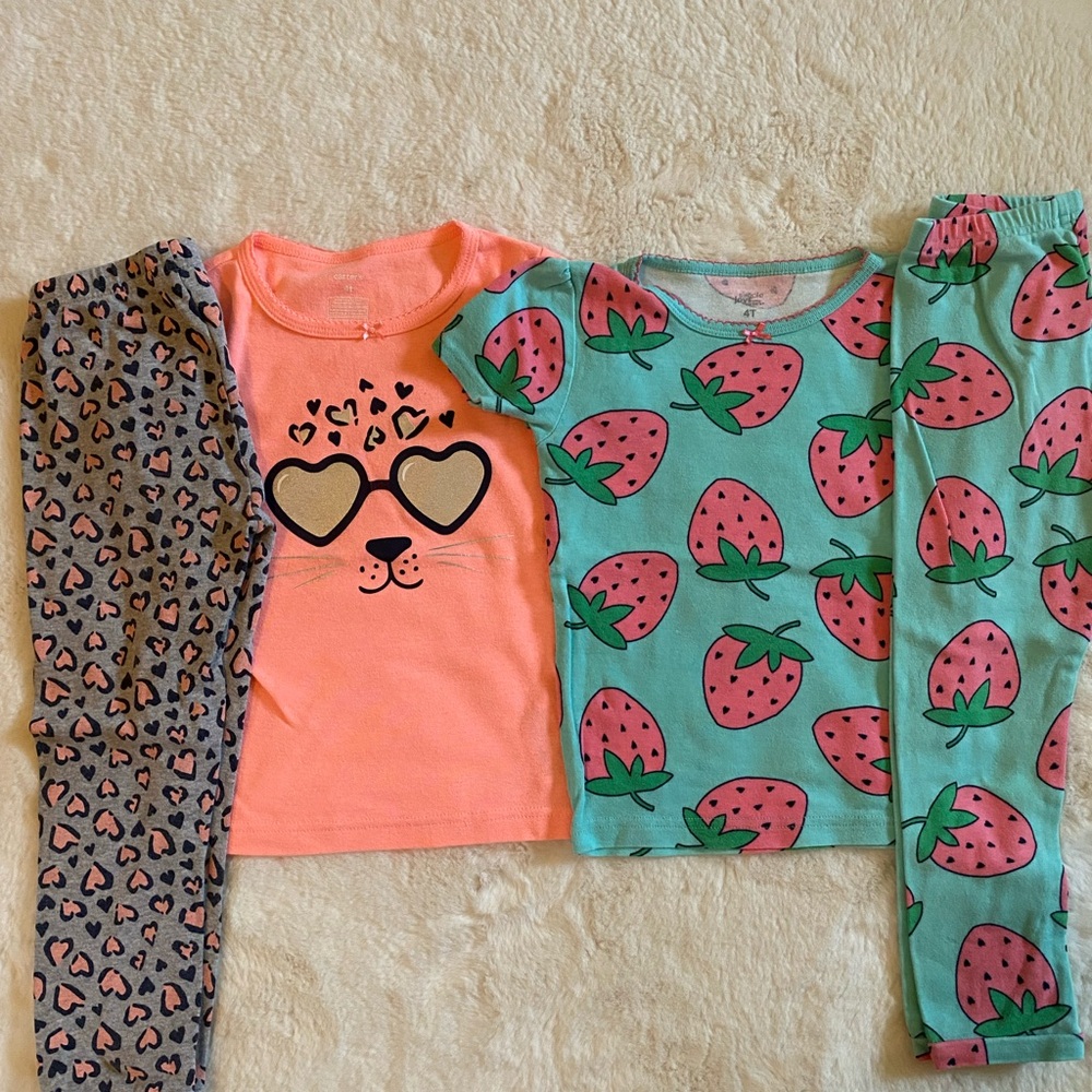 Kids Pajamas Set - Strawberry and Leopard Print